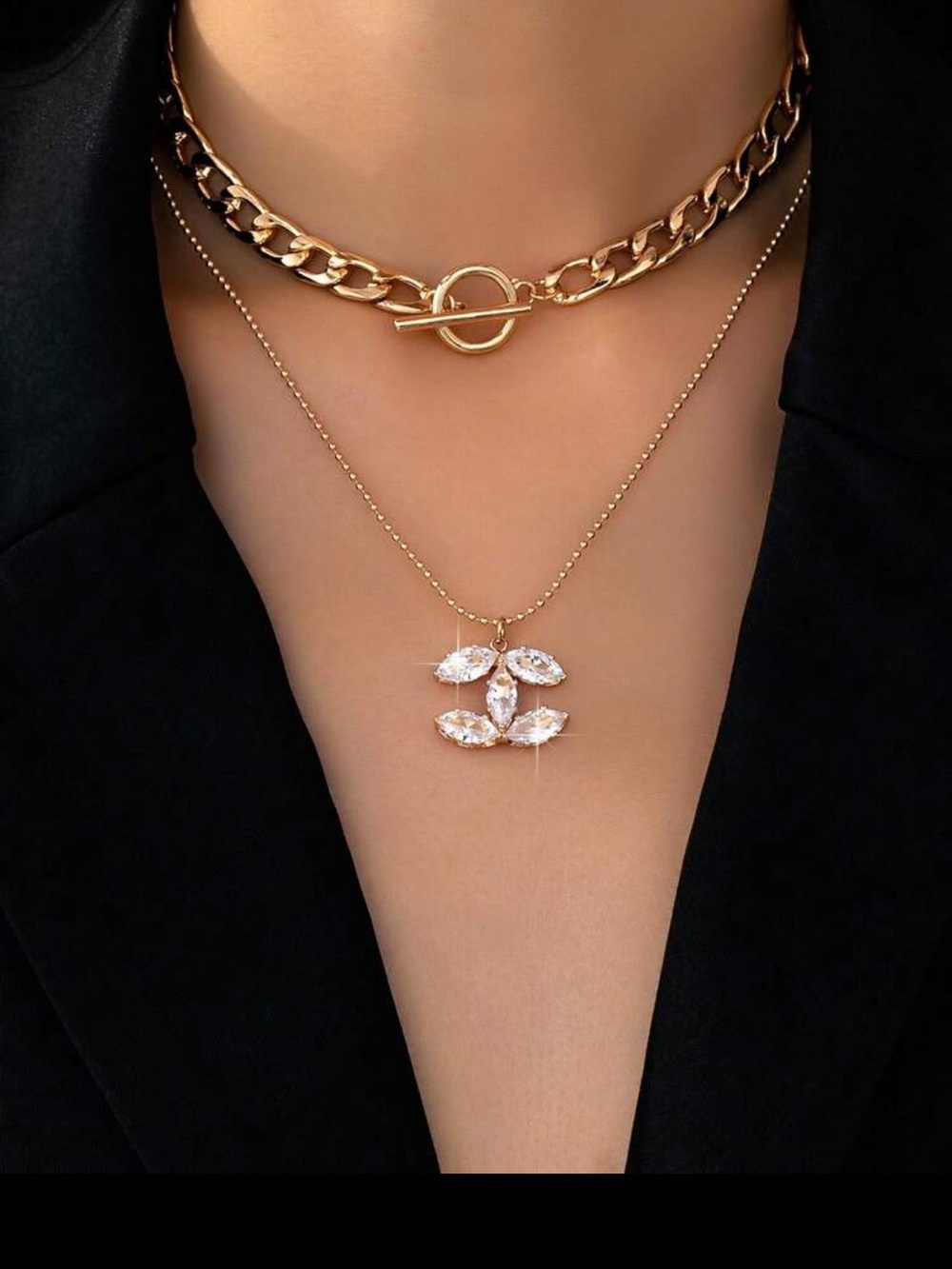 Macy's Gold-Tone Layered Necklace Set with Crystal Charm